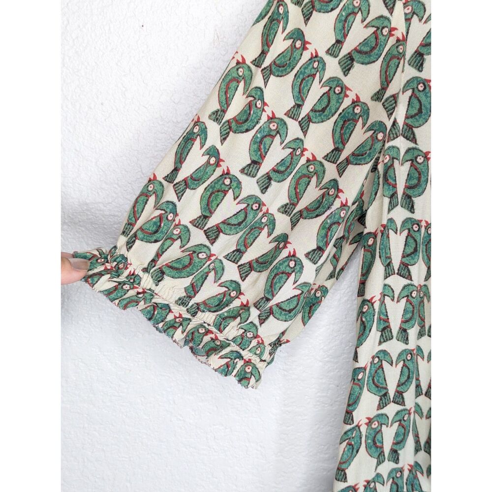 Maeve Anthropologie Birdie Ruffled Buttondown Blouse Sz 2 Tropical, Summer Boho - Picture 5 of 9